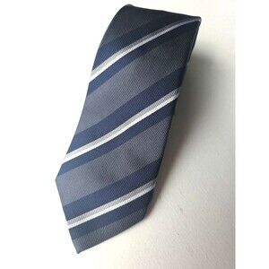 Banana Republic Tie Men's Blue Gray Striped 100% Silk Necktie EUC slim corpcore